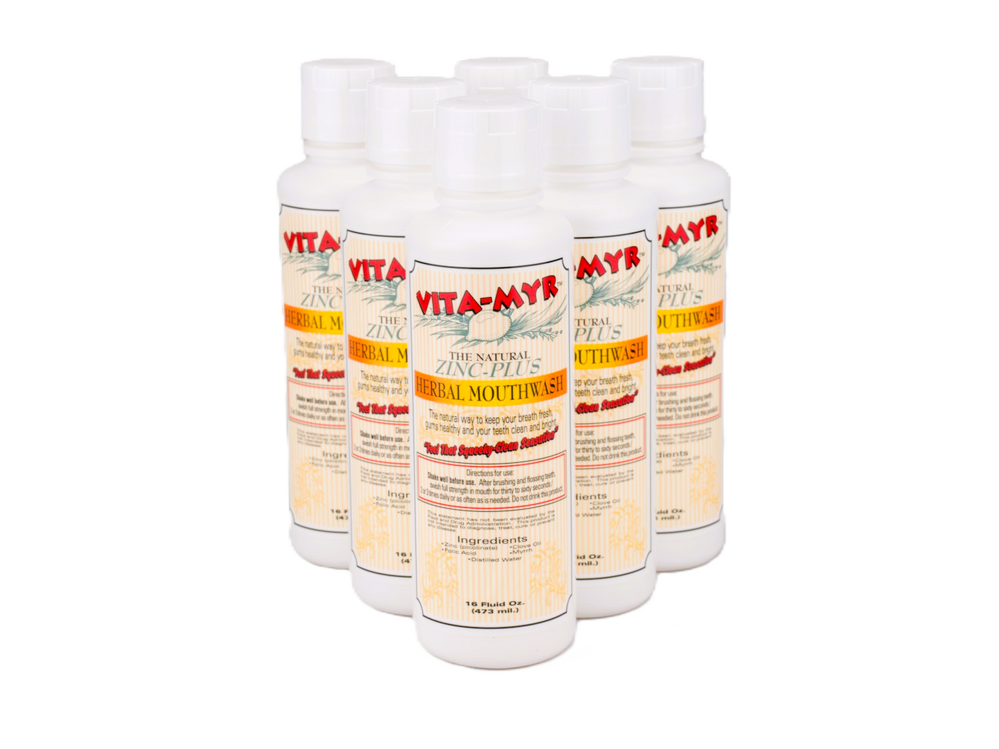 6 Pack VITA-MYR 16 Ounce Herbal Mouthwash