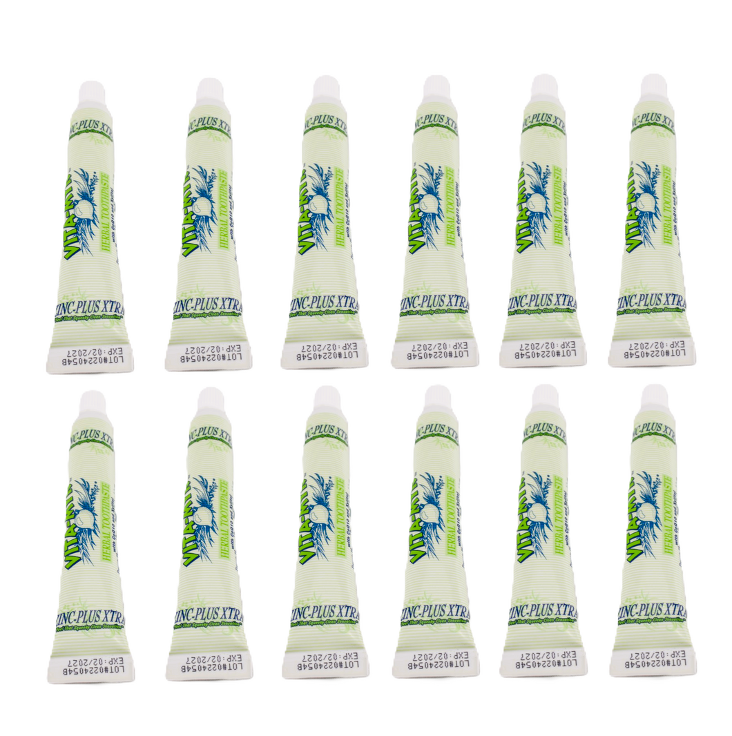Vita-Myr 12 Pack Travel Size Zinc-Plus XTRA Toothpaste On-The-Go Dental Care Bundle -