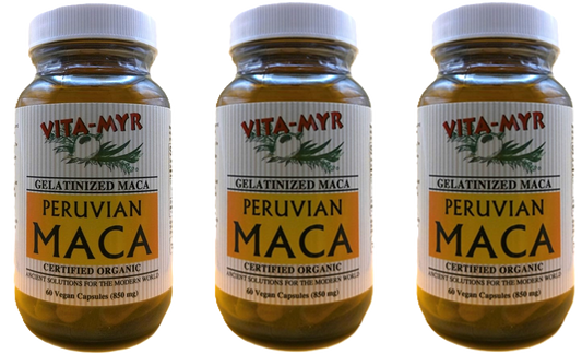 Vita-Myr Gelatinized Certified Organic Maca - Your Natural Energy Booster in a 3-Pack 60 Caps 3 pack