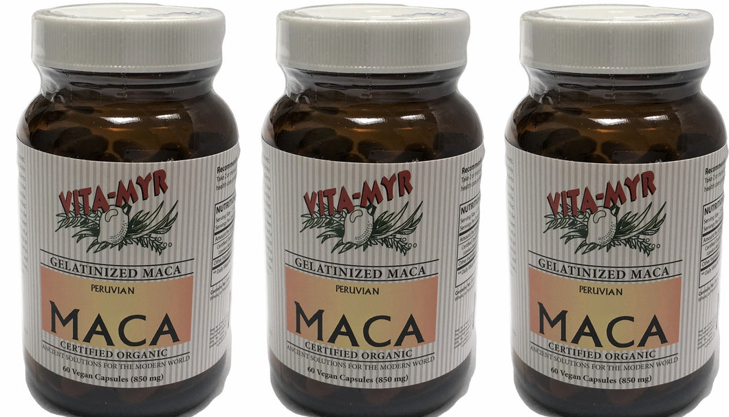 Vita-Myr Gelatinized Certified Organic Maca - Your Natural Energy Booster in a 3-Pack 60 Caps 3 pack