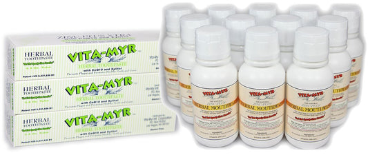 Vitamyr Family Package 12-8 Oz Mouthwash & 3 – 5.4 Oz Toothpaste